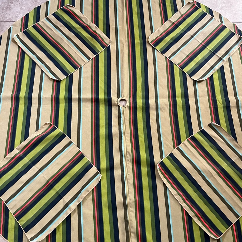 68” Outdoor Striped Round Tablecloth Umbrella Hole And  4 Napkins/placemats